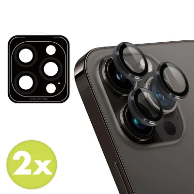 Afbeelding van 2 Pack Screenprotectors Apple iPhone 15 Pro: iMoshion Camera lens protector Glas Zwarte randen