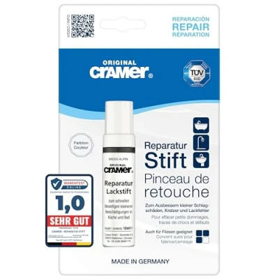 Afbeelding van Cramer Lakstift wit alpin 080 emaille, keramiek, acryl sanitaire lak voor badkuipen, wastafels, tegels