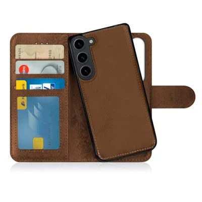 Afbeelding van MyGadget 2 in 1 Wallet Case Samsung Galaxy S24 Magnetische PU Lederen Flip Cover w Kaartsleuven &amp; Afneembare Terug Slanke TPU Bumper Shell Bruin