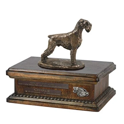 Afbeelding van Art Dog Custom Sitting Statue Memorial Urn Handgemaakt koud gegoten brons op berkenhouten voet 8,3x11,4x8,7 5l Schnauzer I