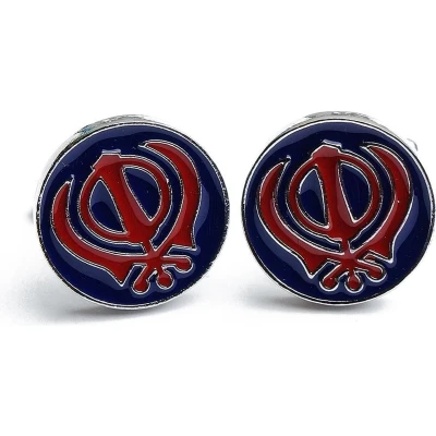 Afbeelding van Manchetknopen Rood met Blauw Patroon Rond