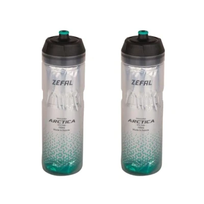 Afbeelding van ZEFAL Arctica 75 Set van twee bidons, 750 ml, geïsoleerde fietsfles, geurloos en waterdicht, sportfles, BPA vrij, zilver/caraibisch groen