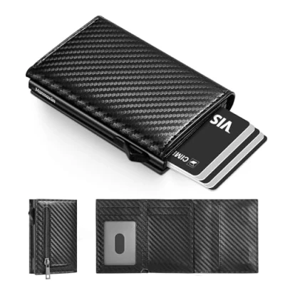 Afbeelding van Manmaxim Wallet Herenportemonnee met RFID bescherming Pop up creditcardhouder heren voor 10 kaarten Slanke portemonnee muntvak Kaartenportemonnee Portefeuilles (zwart