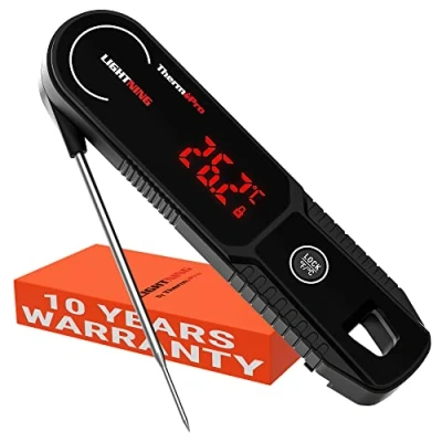 Afbeelding van ThermoPro Lightning 1 seconde Instant Read Meat Thermometer, Kalibreerbare Keuken Voedselthermometer met Ambidexter Display, Waterdichte Kookthermometer voor Olie Fry Smoker BBQ Grill