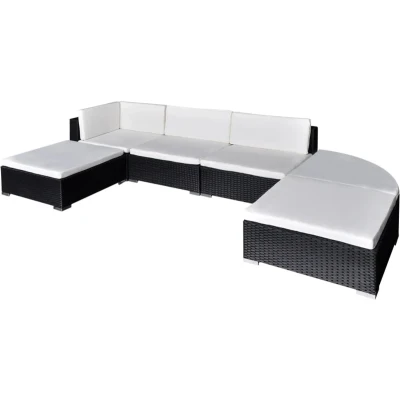 Afbeelding van vidaXL 6 delige Loungeset met kussens poly rattan zwart
