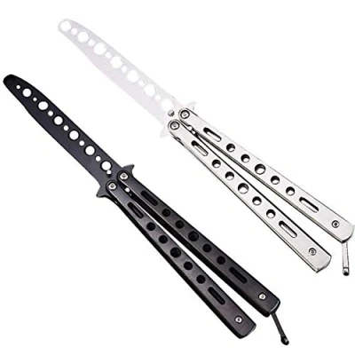Afbeelding van Ideal Swan 2 stuks vlindermes trainer, Butterfly Knife Balisong Trainer Practice Unsharpened Metal Flessione Martial Arts, stalen mes met gat