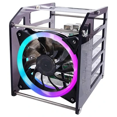 Afbeelding van GeeekPi Raspberry Pi Cluster Box, Rack Case Stapelbare Box met Fan 120mm RGB LED 5V voor 4B/3B +/3B/2B/B + en Jetson Nano (4 lagen)