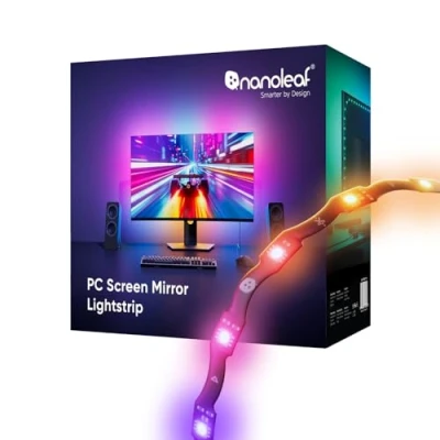 Afbeelding van Nanoleaf PC Screen Mirror LED Strip, 2,5 m RGB IC zigzagstrip, naadloze grip op schermen tot 32 inch, slimme USB C gaming lichtbalk, directe muzieksynchronisatie en dynamische scènes via desktop app