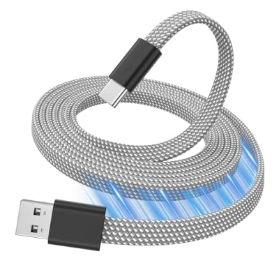 Afbeelding van Magtame USB A naar C kabel, 1,5 m platte magnetische oplaadkabel, gewikkelde intrekbare type snellaadkabel, flexibele compatibel met iPhone 15 Pro Max, Samsung, iPad