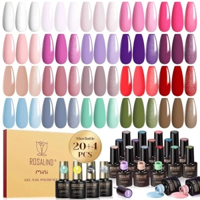 Afbeelding van ROSALIND UV Nagellack Set, 24 Stück Gel Weiß Rosa Rot Lila Grün