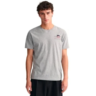 Afbeelding van GANT Heren REG Archive Shield EMB SS T shirt, grijs melange, standaard, gemengd grijs, XS