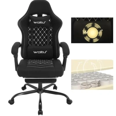 Afbeelding van WOLTU GS08sz Gamingstoel met massage, ergonomische bureaustoel, grote gevoerde computerstoel lendenkussen, belasting 150 kg, netweefsel, zwart + wit