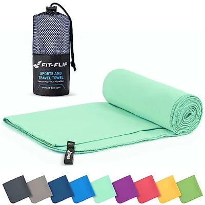 Afbeelding van Microvezel handdoeken compact, ultralicht &amp; sneldrogend handdoek de perfecte sporthanddoek, strandlaken en reishanddoek (60x120cm 1 stuk, Turkoois)