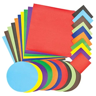 Afbeelding van Grote verpakking met rubber bekleed papier, vierkanten en cirkels voor het knutselen van kaarten, collages decoraties (300 stuks)