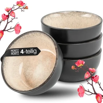 Afbeelding van Moritz &amp; VIDA 4x Miso Kom Set 12 cm Ø Japans keramisch servies voor misosoep, dip en snacks