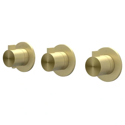 Afbeelding van IVY Tribe afbouwdeel inbouwthermostaat 2 stopkranen symmetry RVS 316 Geborsteld Mat Goud PVD