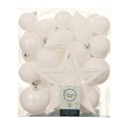 Afbeelding van Decoris Kerstballen met piek 49st kunststof wit 5 6 8 10 cm