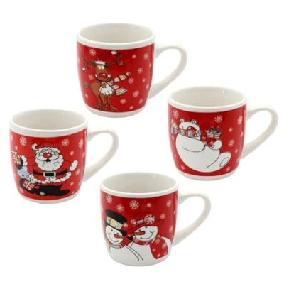 Afbeelding van Dekohelden24 Kerstbeker/kinderbeker met kerstmotieven van keramiek als set 4, afmetingen H/Ø ca. 8 x cm, inhoud 200 ml, vaatwasmachinebestendig