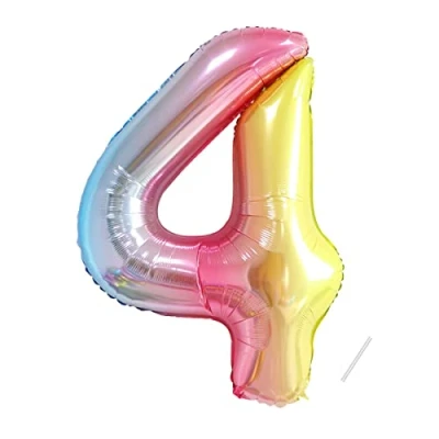 Afbeelding van Verjaardagsgetallen ballon 4 jaar regenboog, kleurverloop, enorme folieballon XXL in 40 inch 101 cm verjaardagsdecoratie cijfer decoratie voor verjaardag vliegt met helium