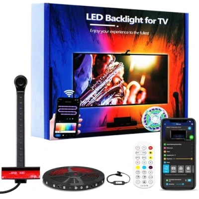 Afbeelding van Fayerkar Tv achtergrondverlichting 3 Lite met Fish Eye Correctiefunctie, synchronisatie voor tv&#039;s van 55 75 inch, RGBICW WiFi TV, ledstrip camera, spraak en app bediening