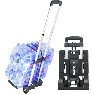 Afbeelding van Steekwagen opvouwbaar, aluminium trolley, mini transportwagen bagagewagen, opvouwbare boodschappentrolley, inklapbaar, 2 wielen, uitbreidbaar, groot chassis, opvouwbaar in rugzak