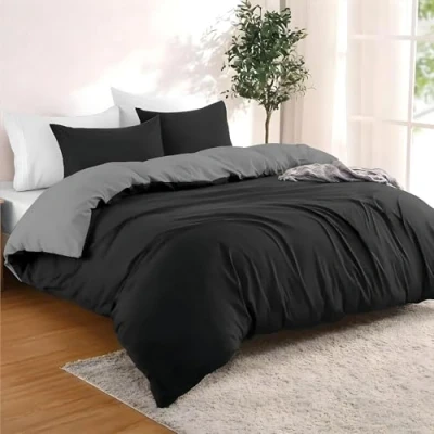 Afbeelding van Dreamzie Dekbedovertrek 260x240 cm met 2 kussenslopen 65x65 Zwart/Donkergrijs Bedset in 100% microvezel 3 stuks Gecertificeerd vrij van chemicaliën (Oeko TEX)