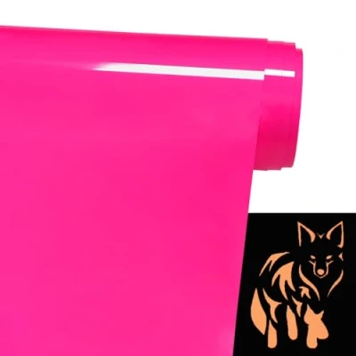 Afbeelding van FOSER plotterfolie voor textiel, brandt in het donker, 30,5 cm x 1,5 m, warmteoverdracht vinyl (licht op roze)