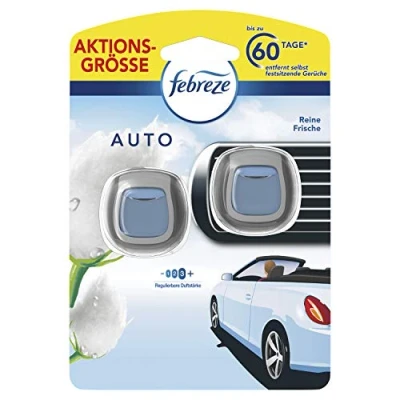 Afbeelding van Febreze auto luchtverfrisser 4 ml, clip starterset 2 stuks pure frisheid, bestrijdt geuren in de