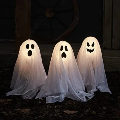 Afbeelding van Lights4fun Set van 3 paallampjes met spoken, LED Halloween rekwisieten, tuindecoratie, 40 cm