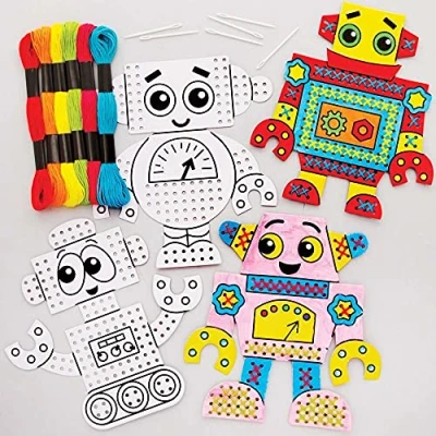 Afbeelding van Baker Ross FE410 Kleur in Borduur pakketten met Robots pakket van 6, Naaien voor Beginners, Zelf Maken Kinderen, Borduren Kinderen
