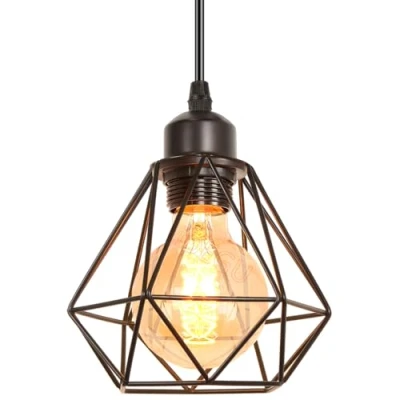 Afbeelding van iDEGU Hanglamp, industrieel, metaal, kroonluchter, plafondlamp, geometrische kooistijl, E27, mini vintage, voor hal, entree, zwart, Ø 16 cm (alleen)