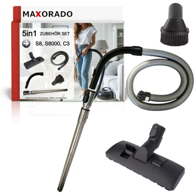 Afbeelding van Maxorado 5in1 Set met Combimondstuk voor uw stofzuiger + buis handgreep stofzuigerslang meubelborstel geschikt Miele C2 Complete C3 S8 S8340 S8430 SERIES 10563760 7863552 7863553 7863554 7863555 Vloerzuigmond