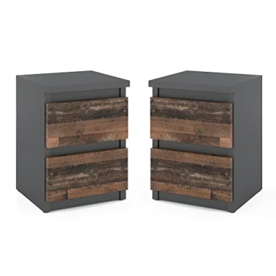 Afbeelding van MRBLS Nachtkastje, 2 stuks, modern, met laden, commode van hout, ladekast voor je slaapkamer (antraciet industrie/mat grijs, old style), 30 x 43 32,5 cm (b h d)
