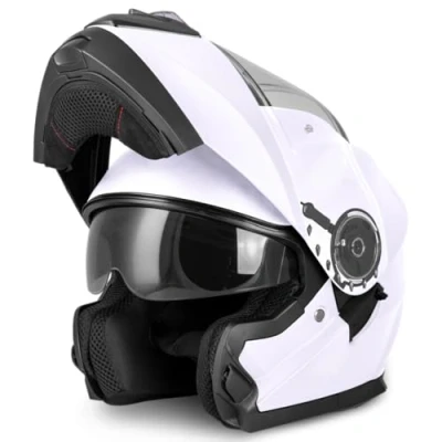 Afbeelding van VINZ Santos Systeemhelm met zonnevizier ECE 22.06 goedgekeurd Scooterhelm / Motorhelm Helm voor Motor Scooter Snorfiets Brommer Wit