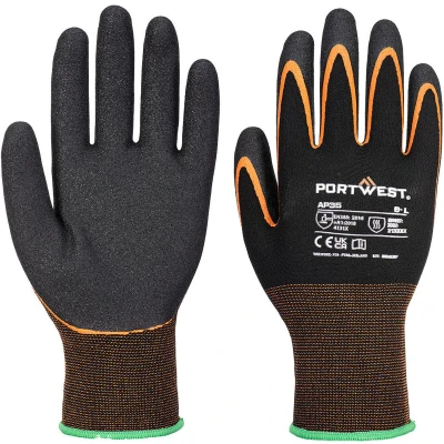 Afbeelding van Portwest Grip 15 Nitril Dubbele Palm Handschoen Zwart/Oranje L