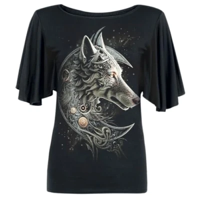 Afbeelding van Spiral Celtic Wolf T shirt zwart XL 95% viscose, 5% elastaan Gothic