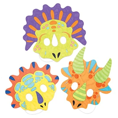 Afbeelding van Baker Ross AW581 Maskers&quot;dinosaurus&quot; om in te kleuren (8 stuks) maskers met verschillende dino&#039;s voor kinderen vorm geven en verkleden,8 Pack,Wit
