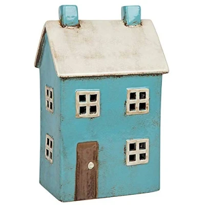Afbeelding van Dorp Aardewerk Blauw Huis Tealight Houder
