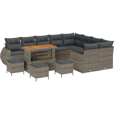 Afbeelding van vidaXL 13 delige Tuinbank Set met Kussens Grijs Poly Rattan Acacia