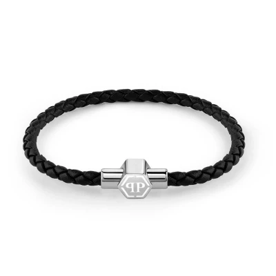 Afbeelding van Philipp Plein Herenarmband leer roestvrij staal PP Logo Enigma