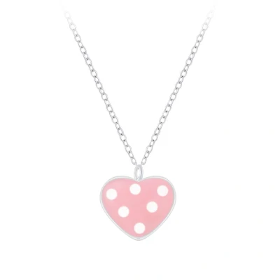 Afbeelding van JoyS Zilveren roze hartje hanger met ketting 36 cm + 5 witte stippen