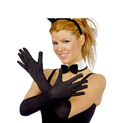 Afbeelding van Verkleed party handschoenen voor dames polyester zwart one size lang model Verkleedhandschoenen
