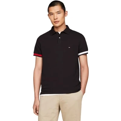 Afbeelding van Tommy Hilfiger Heren Vlag Manchet Slim Polo S/S Polo, Zwart, XS, XS