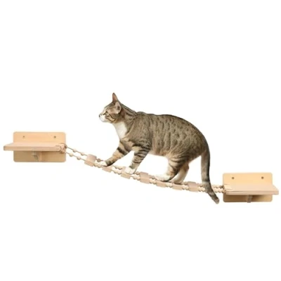 Afbeelding van Navaris katten klimmuur Met brug 2 planken Voor de muur ladder 90 x 20 15 cm Max 13 kilo Antislip kat en kitten