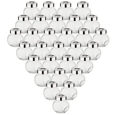 Afbeelding van gouveo set van 30 kruidenpotjes 50 ml BonBon met schroefdop zilverkleurig Kleine potjes om te vullen Lege voorraadpotjes