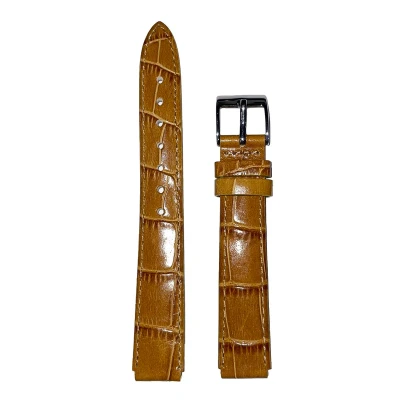 Afbeelding van Horlogeband 16mm, 14mm aanzet Geel/Bruin Echt leer in croco print Roestvrijstalen gesp