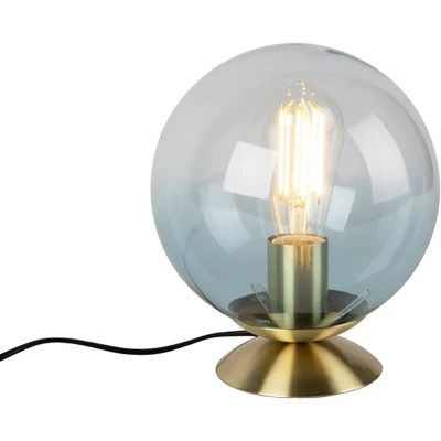 Afbeelding van QAZQA Art deco tafellamp messing met blauw glas Pallon