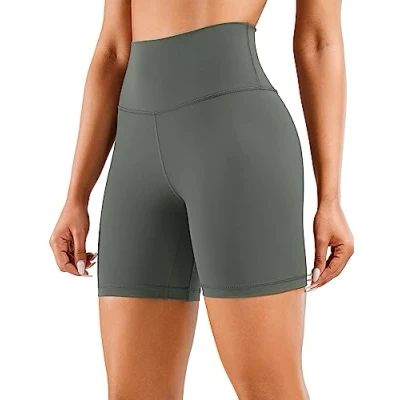 Afbeelding van CRZ YOGA Yogashort Voor Dames Met Naakt Gevoel 6 Inch Hoog Getailleerde Trainingsshorts Atletische Hardloopfietsbroek Grijze Salie M