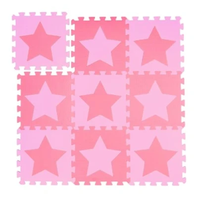 Afbeelding van Relaxdays speelmat foam sterren puzzelmat kinderen speelkleed vloermat eva schuim roze felroze