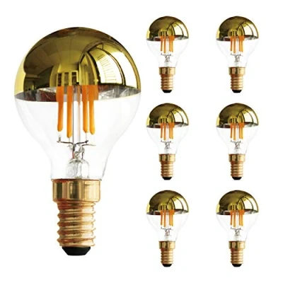 Afbeelding van G45 4 W vintage led gloeilamp, halfgouden spiegelgloeilamp, energiebesparend warm wit 2700 K, E14 kandelabersokkel, 40 watt equivalent, dimbaar, verpakking van 6 stuks